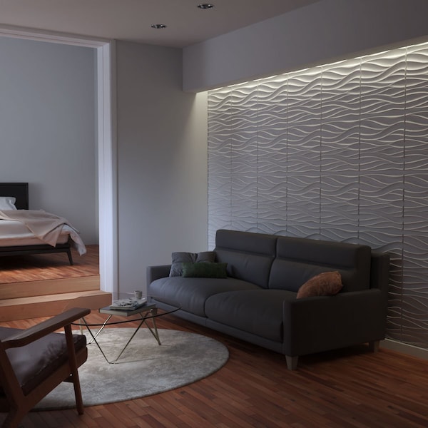 Ekena Millwork 19 5/8in. W x 19 5/8in. H Ripple EnduraWall Decor 3D Wall Panel Covers, Total 32.1 Sq. Ft., 12PK - WP20X20RPWH-CASE-12