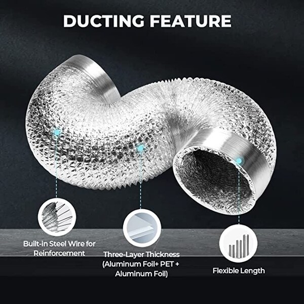 Ipower 12 inch ducting 25 feet long + pair of clams - GLDUCT12X25C