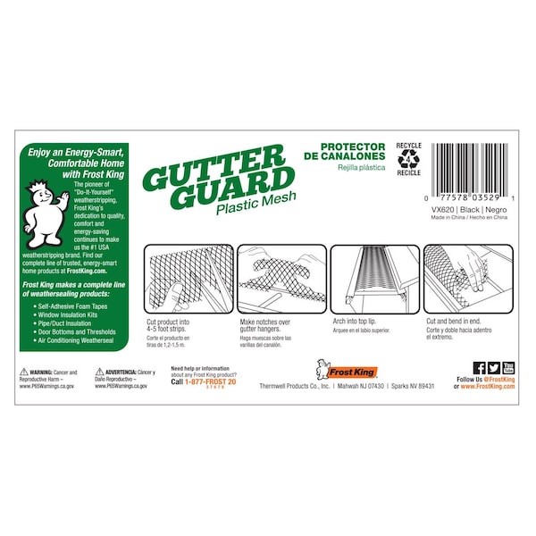Frost King Frost King 6 in. W X 20 ft. L Black Plastic Gutter Guard 1 pk - VX620