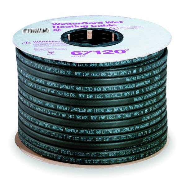 Raychem Cut-to-Length Electric Heating Cable, 120VAC, 250 ft L x 7/16 in W, Indoor/Outdoor, Black - 734921-000