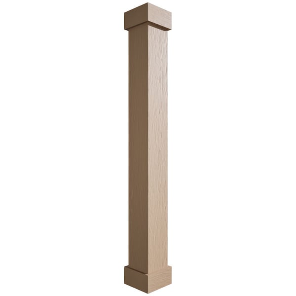 Ekena Millwork Rough Sawn Endurathane Faux Wood Non-Tapered Square Column Wrap w/Standard Capital & Base, 6"W x 5'H - COLURS06X060STUF