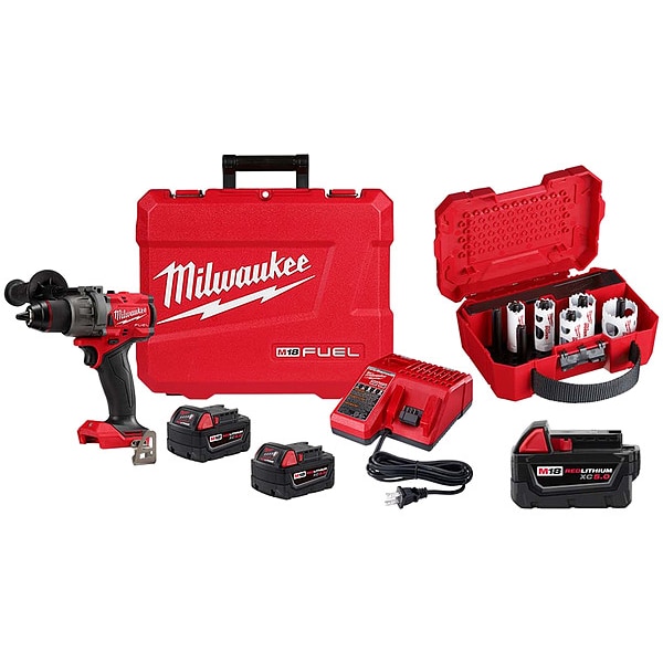 Milwaukee Tool Drill/Driver Kit, 1/2 in, 18V DC - 2903-22, 48-11-1850, 49-22-4006