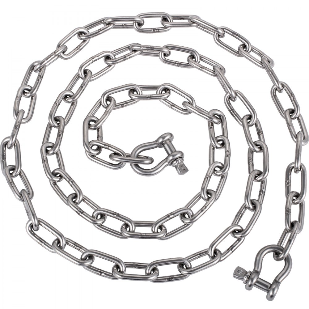 VEVOR Anchor Chain, 6' x 5/16" 316 Stainless Steel Chain, 3/8" Anchor Chain Shackle, 7120lbs Anchor Lead Chain Breaking Load, 9460lbs Anchor Chain Shackle Breaking Load, Anchor Chain for Small Boats - MLBXGML6FT516OQGPV0