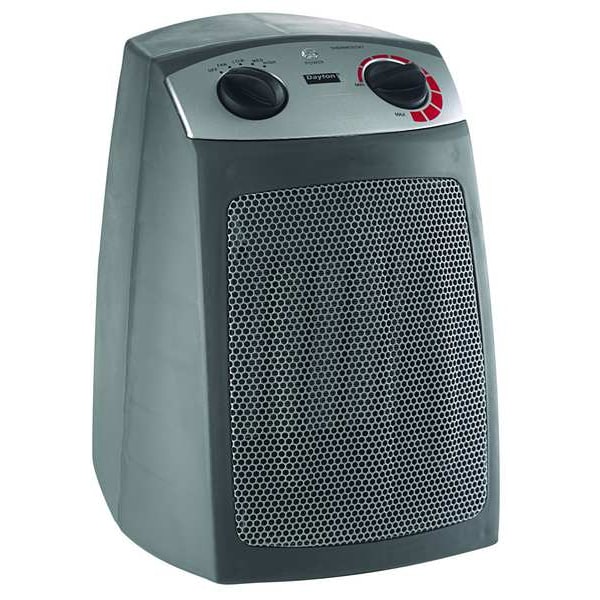 Dayton Portable Electric Heater, 120V AC, 650W/1000W/1500W, 3 Settings, Non-Oscillating, Gtey - 1VNW9