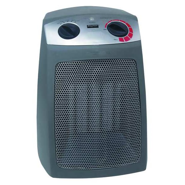Dayton Portable Electric Heater, 120V AC, 650W/1000W/1500W, 3 Settings, Non-Oscillating, Gtey - 1VNW9