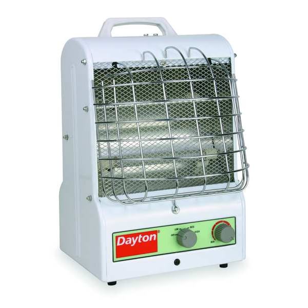 Dayton Portable Electric Heater, 15 in L x 11 1/2 in W x 11 in D, 1500W/900W/600W, 120V AC, White - 3VU31