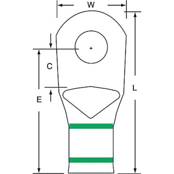 1 agujero de compresión para cable de 1/0 AWG de 3M, paquete de 100 - MC1/0-38RX