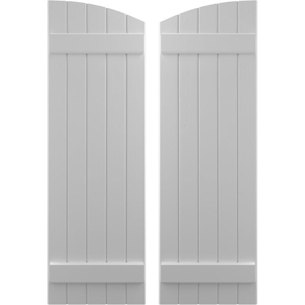 Ekena Millwork Americraft 5-Board (2 Batten) Wood Joined Board-n-Batten Shutters w/ Ellipt Top, ARW101BE518X82PRH - ARW101BE518X82PRH