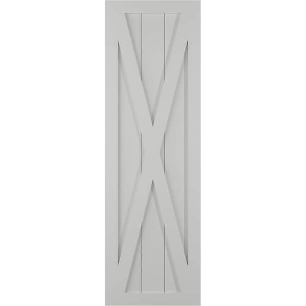 Ekena Millwork True Fit PVC Single X-Board Farmhouse Fixed Mount Shutters, Hailstorm Gray, 15W x 26H, PR - TFP001FH15X026ST