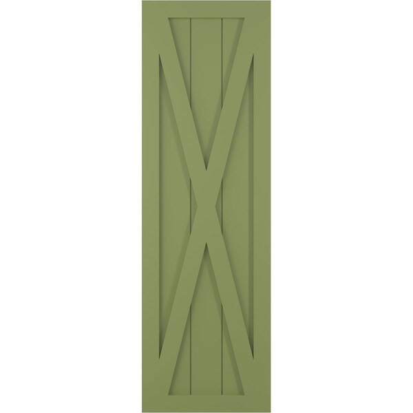 Ekena Millwork True Fit PVC Single X-Board Farmhouse Fixed Mount Shutters, Moss Green, 12W x 33H, PR - TFP001FH12X033MG