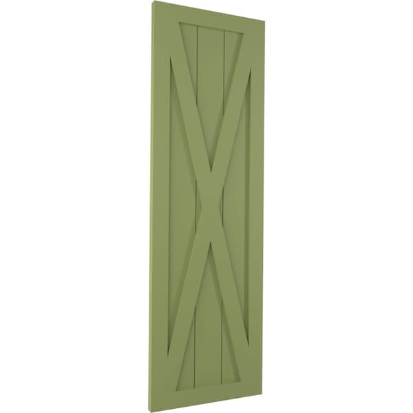 Ekena Millwork True Fit PVC Single X-Board Farmhouse Fixed Mount Shutters, Moss Green, 12W x 33H, PR - TFP001FH12X033MG