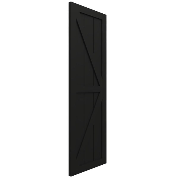 Ekena Millwork True Fit PVC Two Equal Panel Farmhouse Fixed Mount Shutters w/ Z-Bar, Black , 18W x 71H, PR - TFP102FH18X071BL