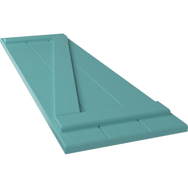 Ekena Millwork True Fit PVC, Three Board Joined Board-n-Batten Shutters w/Z-Bar, Pure Turquoise, 16 1/8W x 25H, PR - TFP102BBF16X025PT