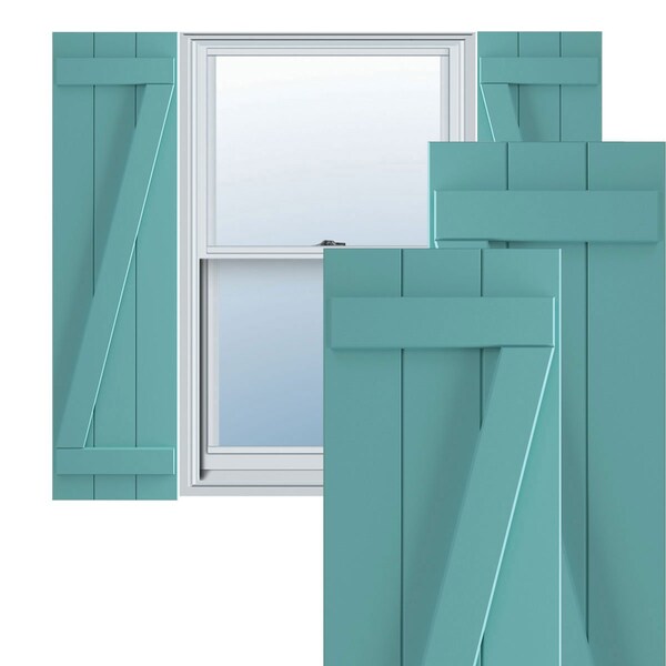 Ekena Millwork True Fit PVC, Three Board Joined Board-n-Batten Shutters w/Z-Bar, Pure Turquoise, 16 1/8W x 25H, PR - TFP102BBF16X025PT