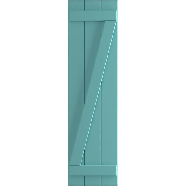 Ekena Millwork True Fit PVC, Three Board Joined Board-n-Batten Shutters w/Z-Bar, Pure Turquoise, 16 1/8W x 25H, PR - TFP102BBF16X025PT