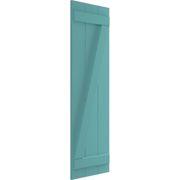 Ekena Millwork True Fit PVC, Three Board Joined Board-n-Batten Shutters w/Z-Bar, Pure Turquoise, 16 1/8W x 25H, PR - TFP102BBF16X025PT