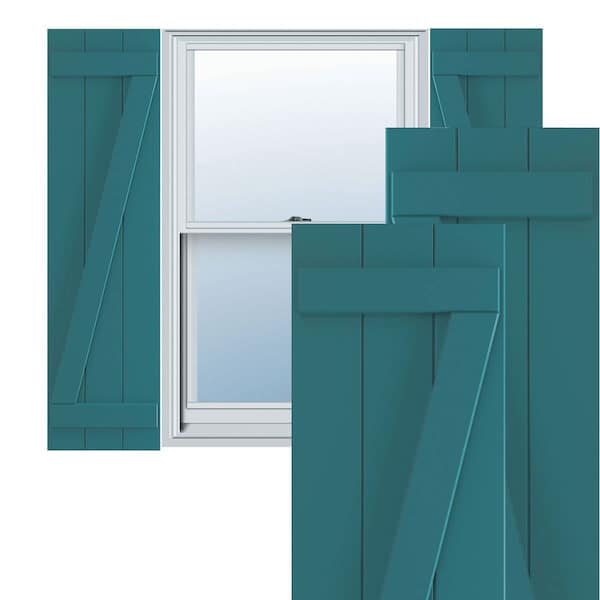 Ekena Millwork True Fit PVC, Three Board Joined Board-n-Batten Shutters w/Z-Bar, Antigua , 16 1/8W x 32H, PR - TFP102BBF16X032AN