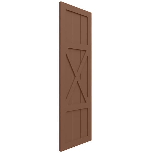 Ekena Millwork True Fit PVC Center X-Board Farmhouse Fixed Mount Shutters, Burnt Toffee , 15W x 25H, PR - TFP107FH15X025BT