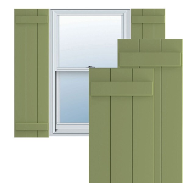 Ekena Millwork True Fit PVC Three Board Joined Board-n-Batten Shutters, Moss Green, 16 1/8W x 30H, PR - TFP101BBF16X030MG