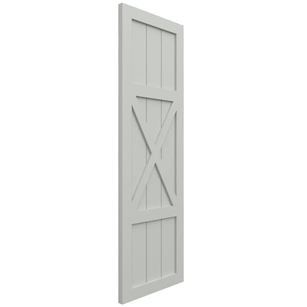 Ekena Millwork True Fit PVC Center X-Board Farmhouse Fixed Mount Shutters, Hailstorm Gray , 12W x 38H, PR - TFP107FH12X038ST