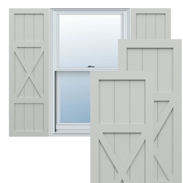 Ekena Millwork True Fit PVC Center X-Board Farmhouse Fixed Mount Shutters, Hailstorm Gray , 12W x 38H, PR - TFP107FH12X038ST