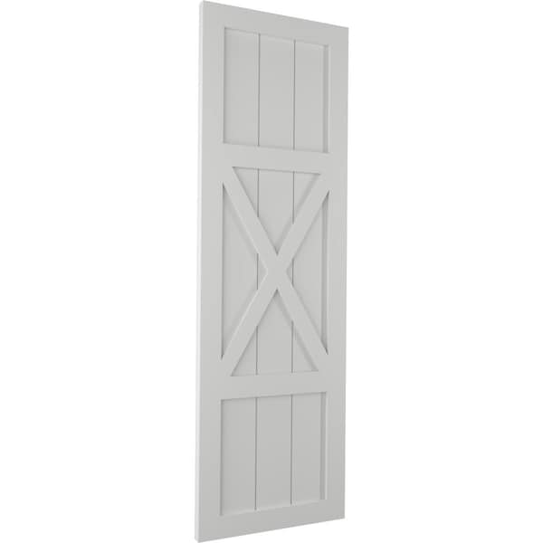 Ekena Millwork True Fit PVC Center X-Board Farmhouse Fixed Mount Shutters, Hailstorm Gray , 12W x 38H, PR - TFP107FH12X038ST