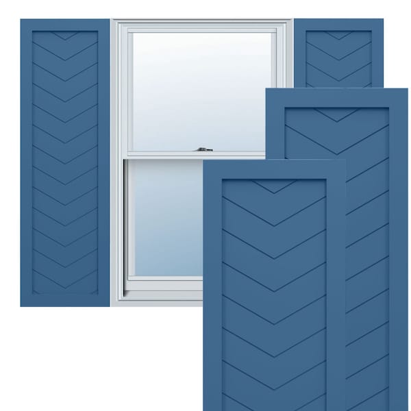 Ekena Millwork True Fit PVC Single Panel Chevron Modern Style Fixed Mount Shutters, Sojourn Blue, 12W x 70H, PR - TFP001CV12X070HB