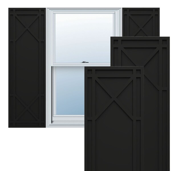 Ekena Millwork True Fit PVC Bungalow Fixed Mount Shutters, Black, 12W x 70H, PR - TFP001BG12X070BL