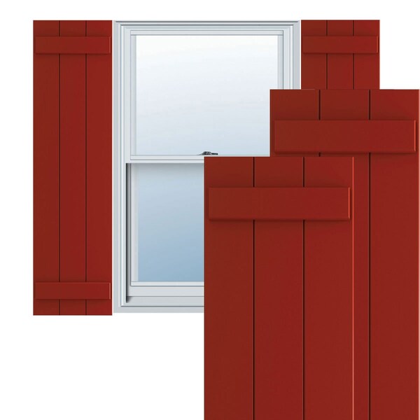 Ekena Millwork True Fit PVC Three Board Joined Board-n-Batten Shutters, Fire Red, 16 1/8W x 80H, PR - TFP101BBF16X080BR