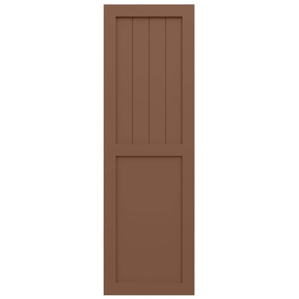 Ekena Millwork True Fit PVC Farmhouse/Flat Panel Combination Fixed Mount Shutters, Burnt Toffee, 15W x 76H, PR - TFP101FC15X076BT
