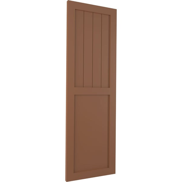 Ekena Millwork True Fit PVC Farmhouse/Flat Panel Combination Fixed Mount Shutters, Burnt Toffee, 15W x 76H, PR - TFP101FC15X076BT