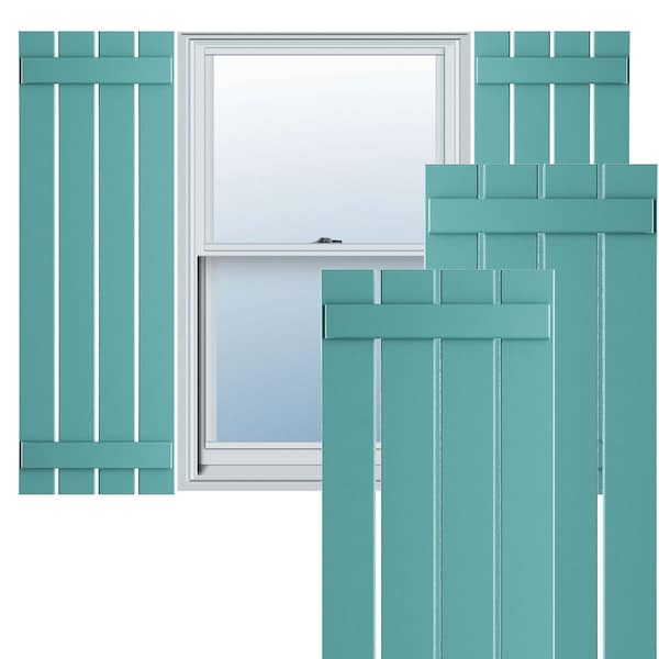 Ekena Millwork True Fit PVC, Four Board Spaced Board-n-Batten Shutters, Pure Turquoise , 23W x 74H, PR - TFP101SBF23X074PT