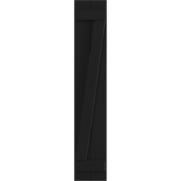 Ekena Millwork True Fit PVC Two Board Joined Board-n-Batten Shutters w/Z-Bar, Black , 10 3/4W x 54H, PR - TFP102BBF11X054BL
