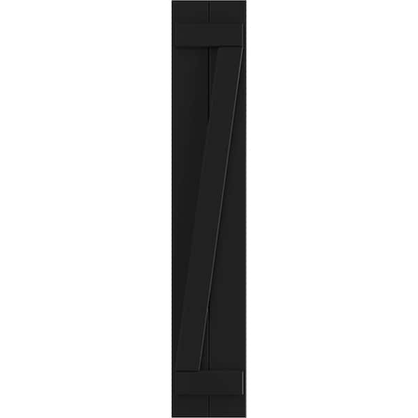 Ekena Millwork True Fit PVC Two Board Joined Board-n-Batten Shutters w/Z-Bar, Black , 10 3/4W x 54H, PR - TFP102BBF11X054BL