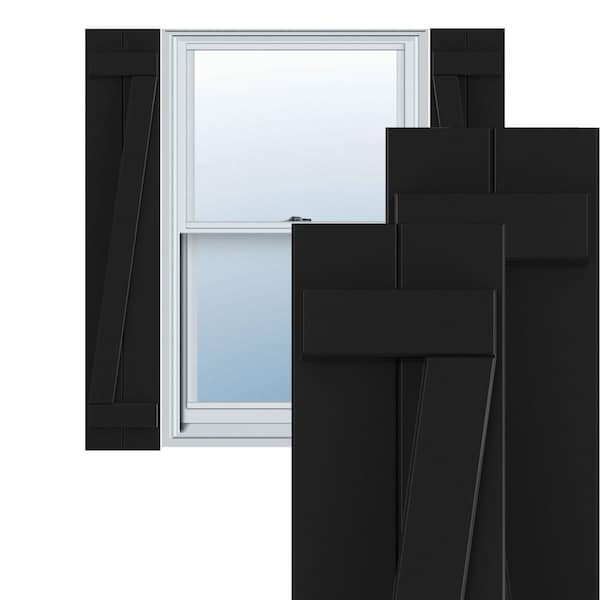 Ekena Millwork True Fit PVC Two Board Joined Board-n-Batten Shutters w/Z-Bar, Black , 10 3/4W x 54H, PR - TFP102BBF11X054BL