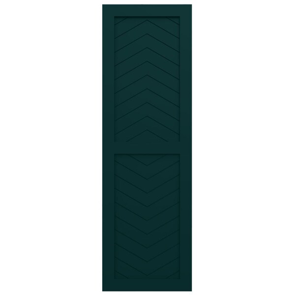 Ekena Millwork True Fit PVC Two Panel Chevron Modern Style Fixed Mount Shutters, Thermal Green, 12W x 75H, PR - TFP101CV12X075FG