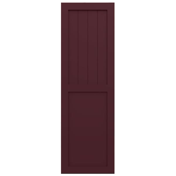 Ekena Millwork True Fit PVC Farmhouse/Flat Panel Combination Fixed Mount Shutters, Wine Red, 18W x 77H, PR - TFP101FC18X077WR