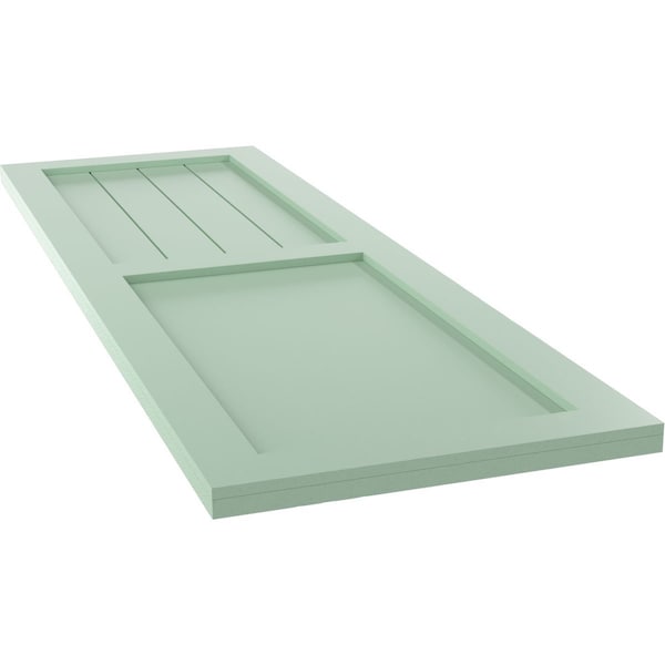 Ekena Millwork True Fit PVC Farmhouse/Flat Panel Combination Fixed Mount Shutters, Seaglass, 12W x 57H, PR - TFP101FC12X057SG