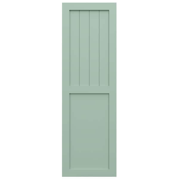 Ekena Millwork True Fit PVC Farmhouse/Flat Panel Combination Fixed Mount Shutters, Seaglass, 12W x 57H, PR - TFP101FC12X057SG
