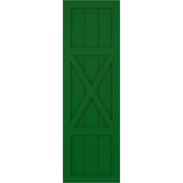 Ekena Millwork True Fit PVC Center X-Board Farmhouse Fixed Mount Shutters, Viridian Green , 15W x 27H, PR - TFP107FH15X027HG