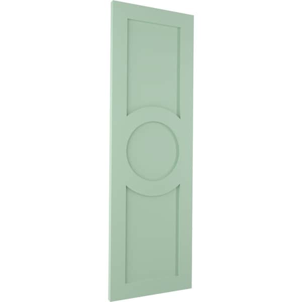 Ekena Millwork True Fit PVC Center Circle Arts & Crafts Fixed Mount Shutters, Seaglass, 12W x 57H, PR - TFP001AC12X057SG
