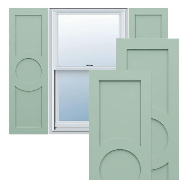 Ekena Millwork True Fit PVC Center Circle Arts & Crafts Fixed Mount Shutters, Seaglass, 12W x 57H, PR - TFP001AC12X057SG