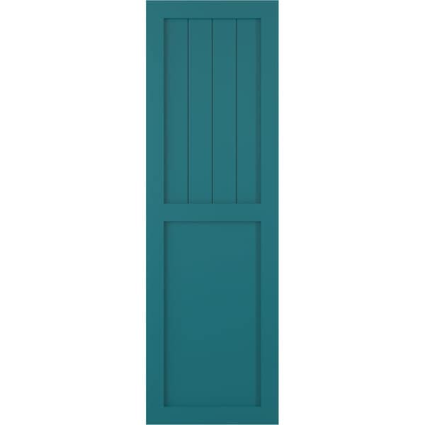 Ekena Millwork True Fit PVC Farmhouse/Flat Panel Combination Fixed Mount Shutters, Antigua, 15W x 50H, PR - TFP101FC15X050AN