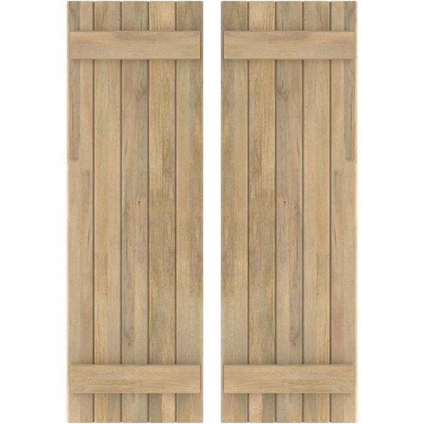 Ekena Millwork Americraft 5-Board (2 Batten) Exterior Real Wood Joined Board-n-Batten Shutters, ARW101BB518X35UNH, PR - ARW101BB518X35UNH