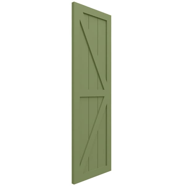 Ekena Millwork True Fit PVC Two Equal Panel Farmhouse Fixed Mount Shutters w/ Z-Bar, Moss Green , 12W x 28H, PR - TFP102FH12X028MG