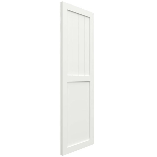 Ekena Millwork True Fit PVC Farmhouse/Flat Panel Combination Fixed Mount Shutters, Unfinished, 12W x 28H, PR - TFP101FC12X028UN