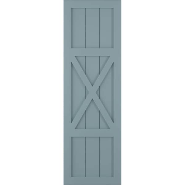 Ekena Millwork True Fit PVC Center X-Board Farmhouse Fixed Mount Shutters, Peaceful Blue , 12W x 56H, PR - TFP107FH12X056SB