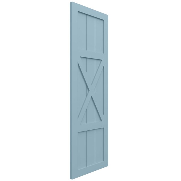 Ekena Millwork True Fit PVC Center X-Board Farmhouse Fixed Mount Shutters, Peaceful Blue , 12W x 56H, PR - TFP107FH12X056SB