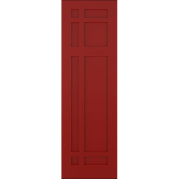 Ekena Millwork True Fit PVC San Juan Capistrano Mission Style Fixed Mount Shutters, Fire Red, 15W x 67H, PR - TFP001SJ15X067BR