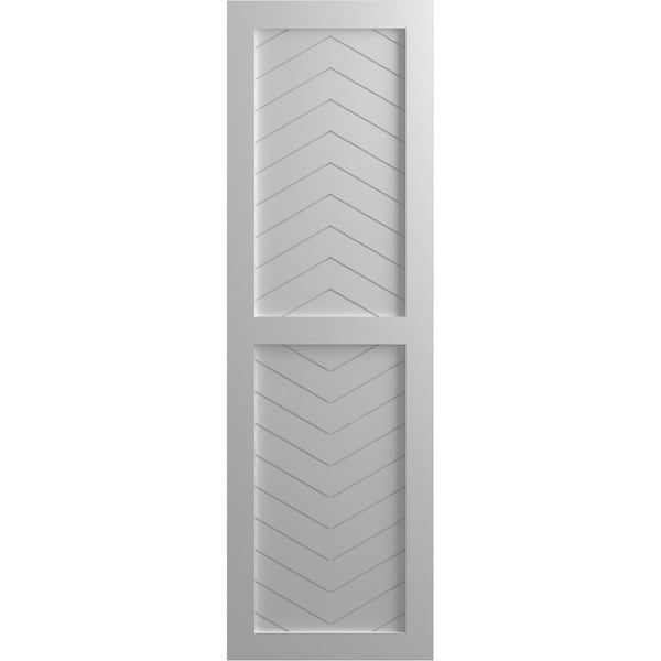 Ekena Millwork True Fit PVC Two Panel Chevron Modern Style Fixed Mount Shutters, Primed, 15"W x 43"H - TFP101CV15X043PR